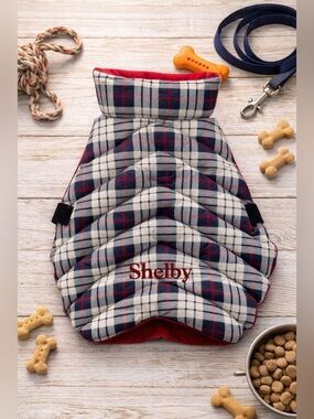 Lands’ End Dog Puffer Coat – Size Large and embroidered SHELBY